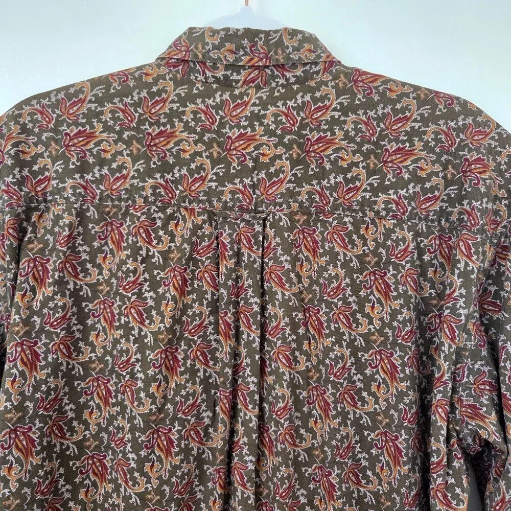 VTG Banana Republic Safari & Travel Clothing Green Paisley Button Up Size Medium
